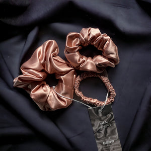 Rose Gold Pure Mulberry Silk Scrunchie - Set of 3