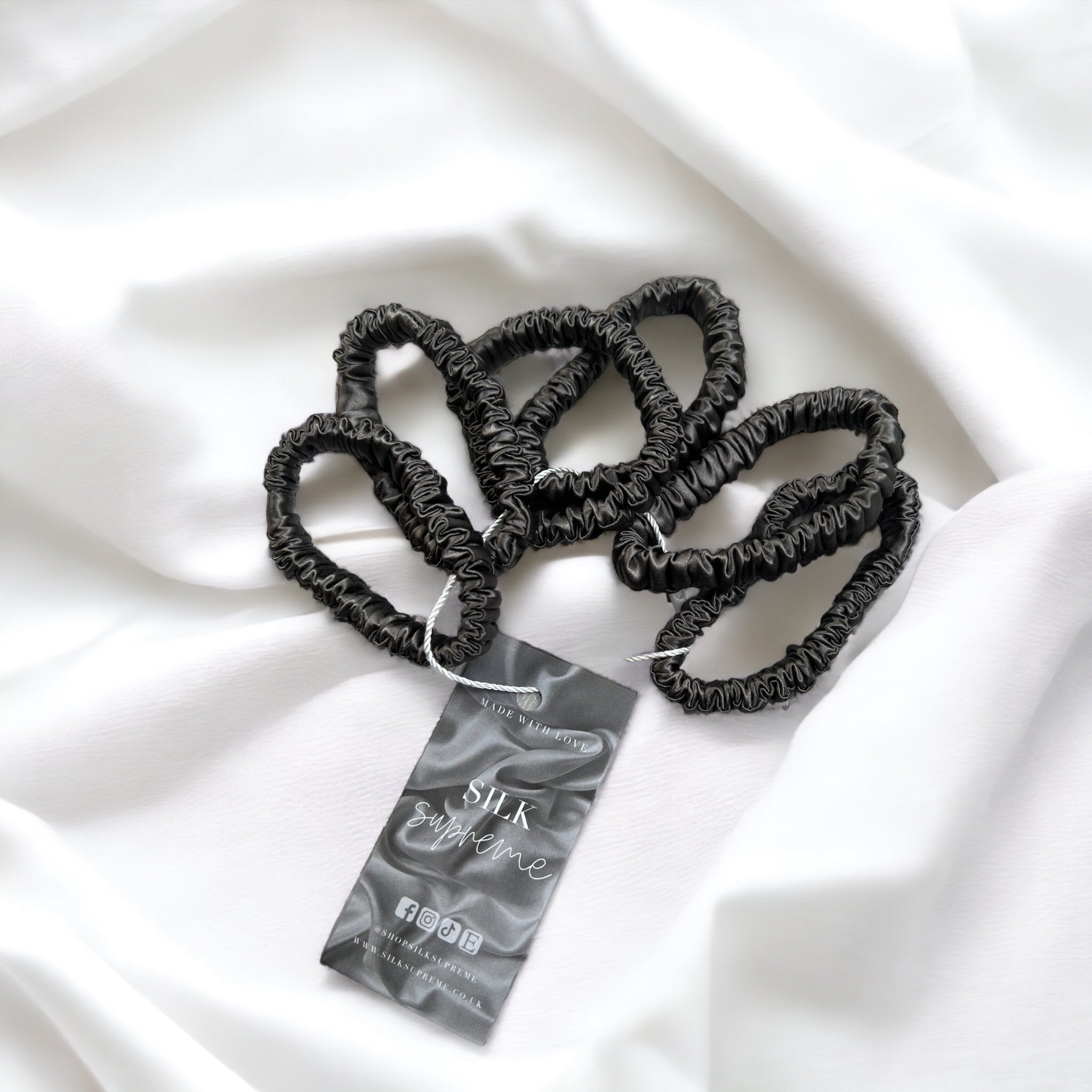 Skinny 100% Pure Silk Hair Ties - Charcoal Grey