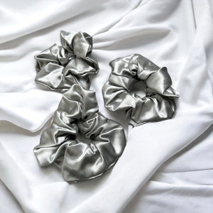 Large 100% Pure Silk Hair Ties - Silver