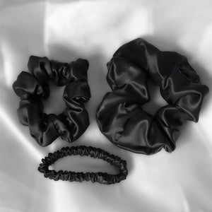 Large 100% Pure Silk Hair Ties - Black