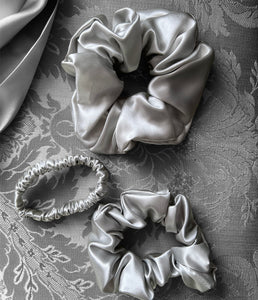 Silver Pure Mulberry Silk Scrunchie - Set of 3