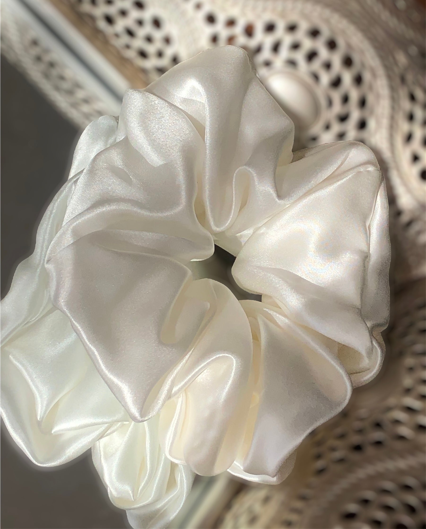 Large 100% Pure Silk Hair Ties - Ivory White