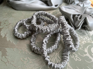 Skinny 100% Pure Silk Hair Ties - Silver