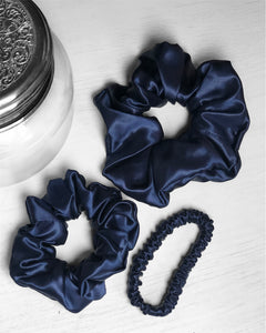 Medium 100% Pure Silk Hair Ties - Navy