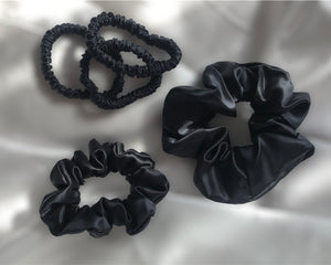 Medium 100% Pure Silk Hair Ties - Black