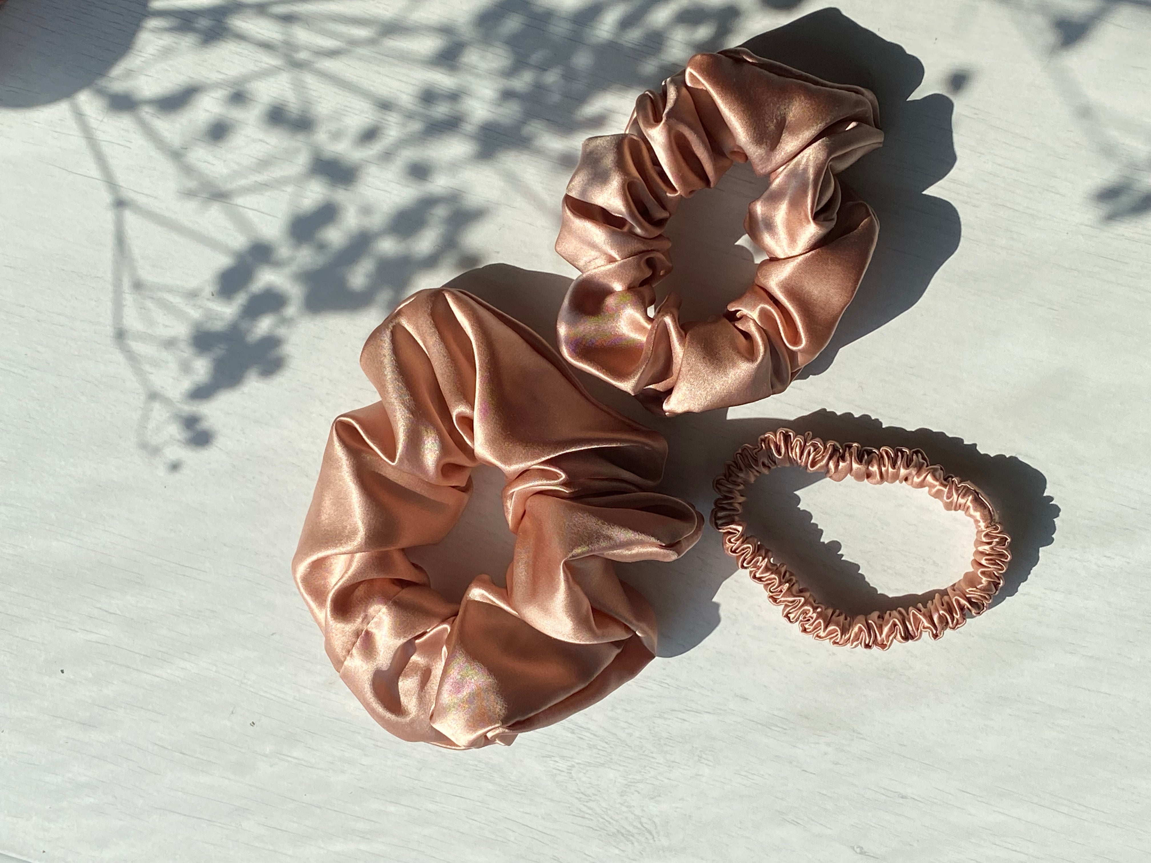 Large 100% Pure Silk Hair Ties - Rose Gold