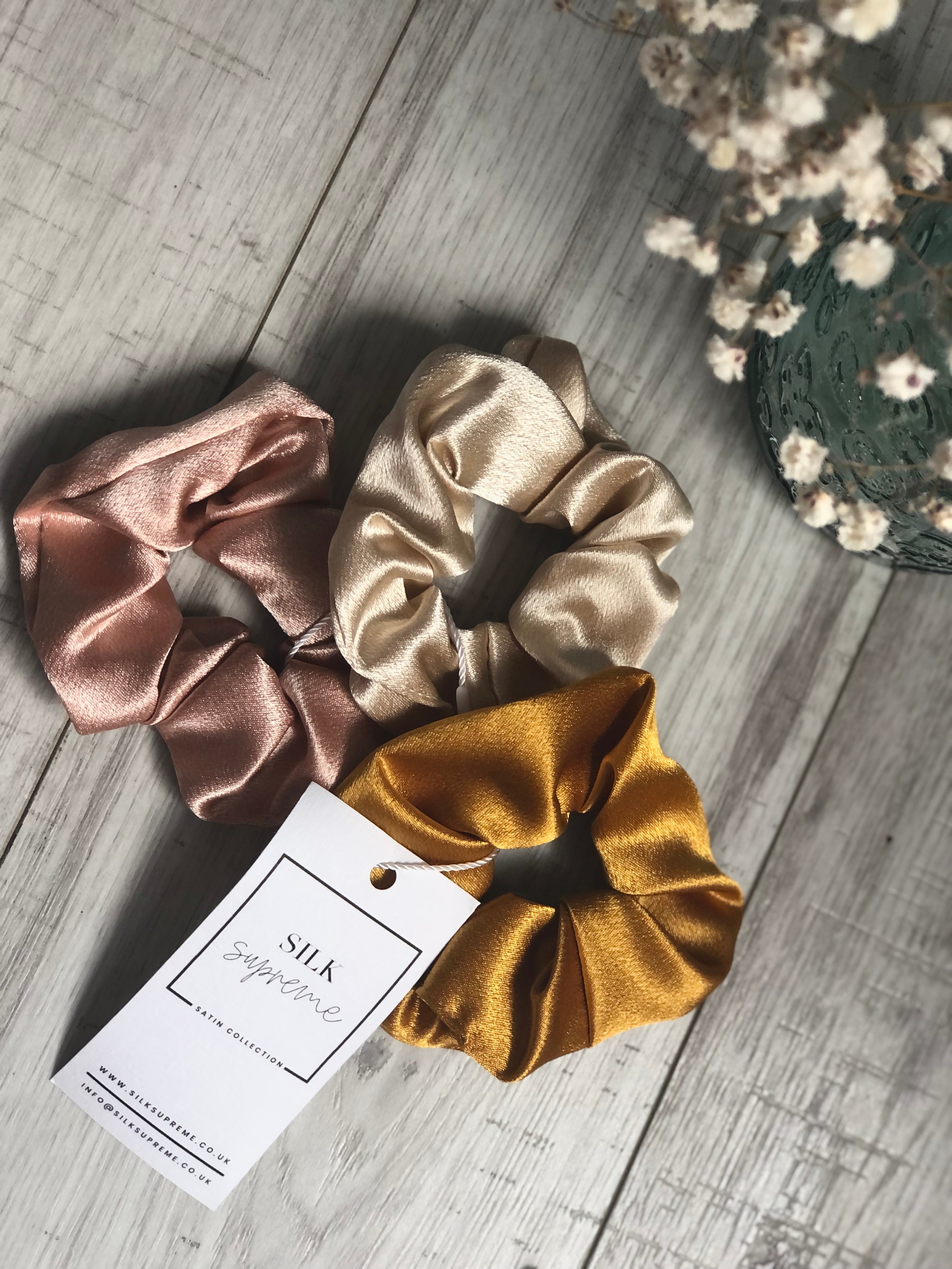 Nude Satin Scrunchie - Set of 3