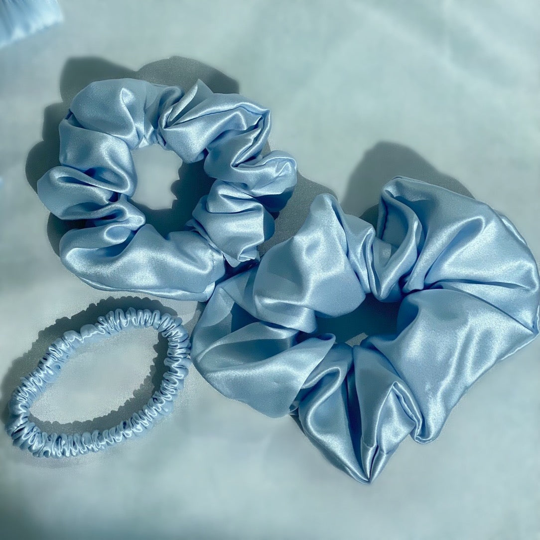 Medium 100% Pure Silk Hair Ties - Sky Blue