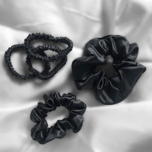 Skinny 100% Pure Silk Hair Ties - Black