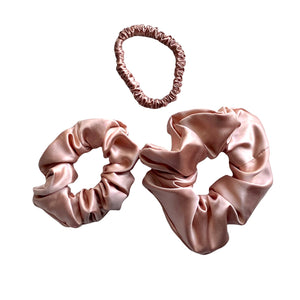 Rose Gold Pure Mulberry Silk Scrunchie - Set of 3