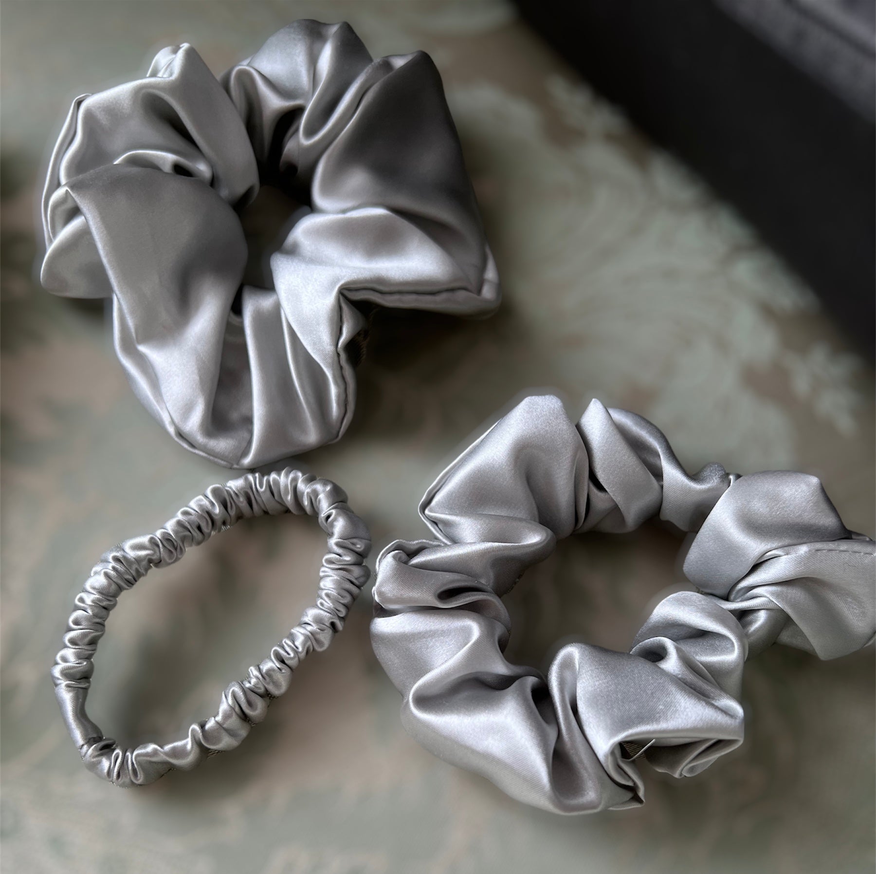 Medium 100% Pure Silk Hair Ties - Silver