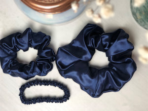 Large 100% Pure Silk Hair Ties - Navy