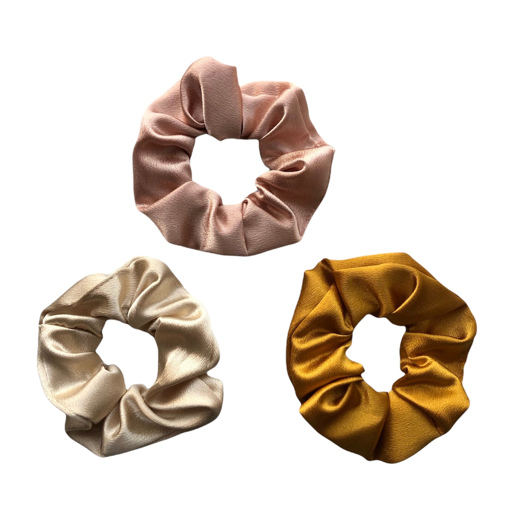 Nude Satin Scrunchie - Set of 3