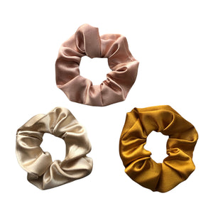 Nude Satin Scrunchie - Set of 3